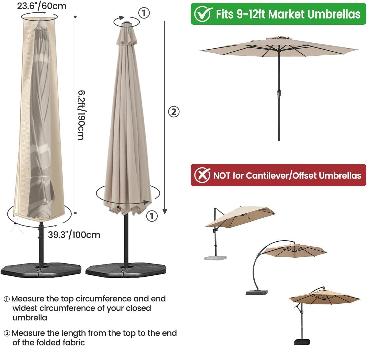 Waterproof Outdoor Parasol Cover for 9–12 ft - Image 2