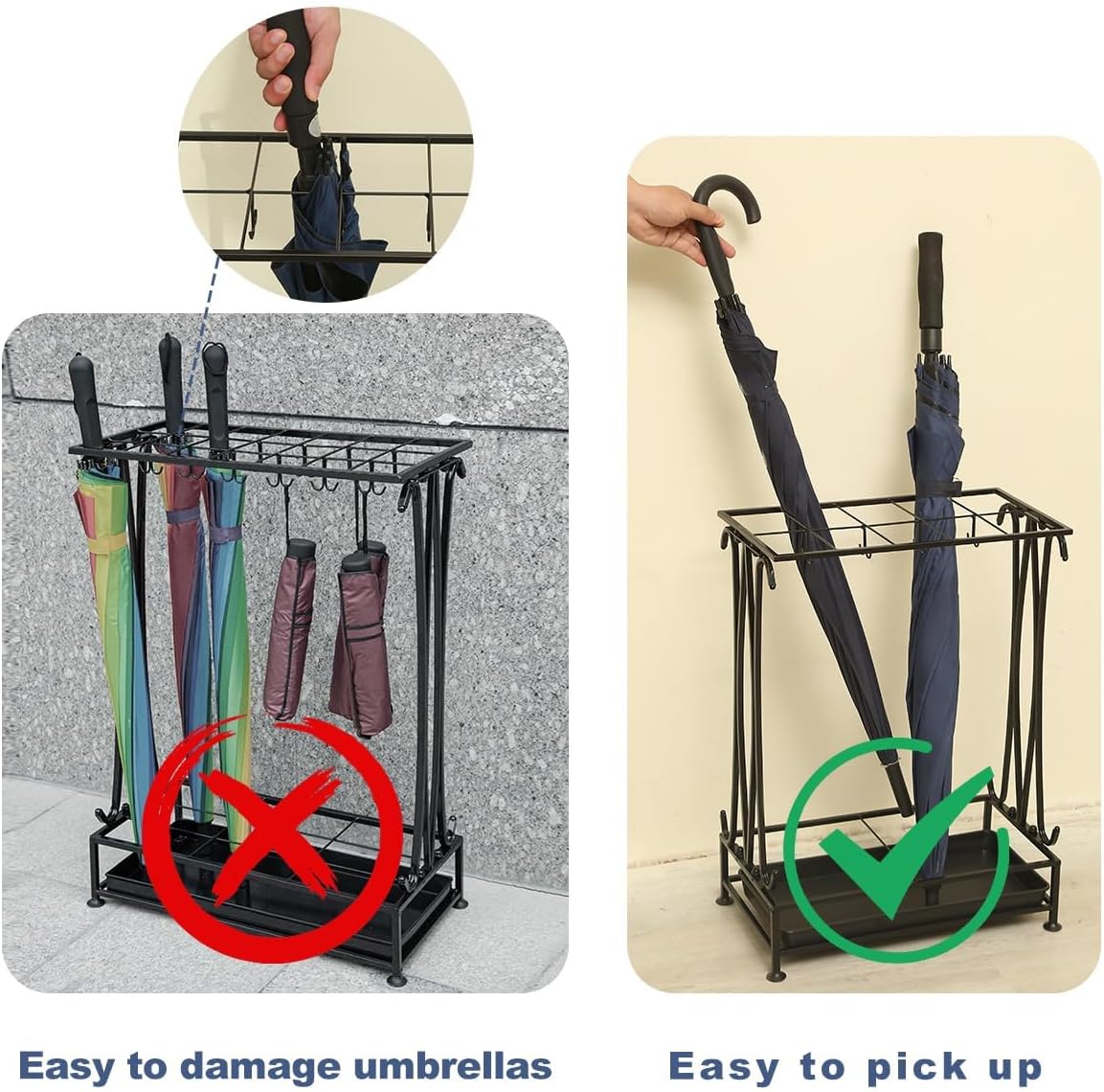 Black Metal Umbrella Rack for Indoor Entryways - Image 2