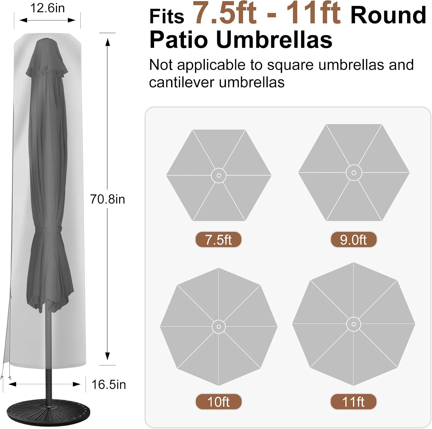 Beige Outdoor Parasol Cover for 6.5–11 ft - Image 2