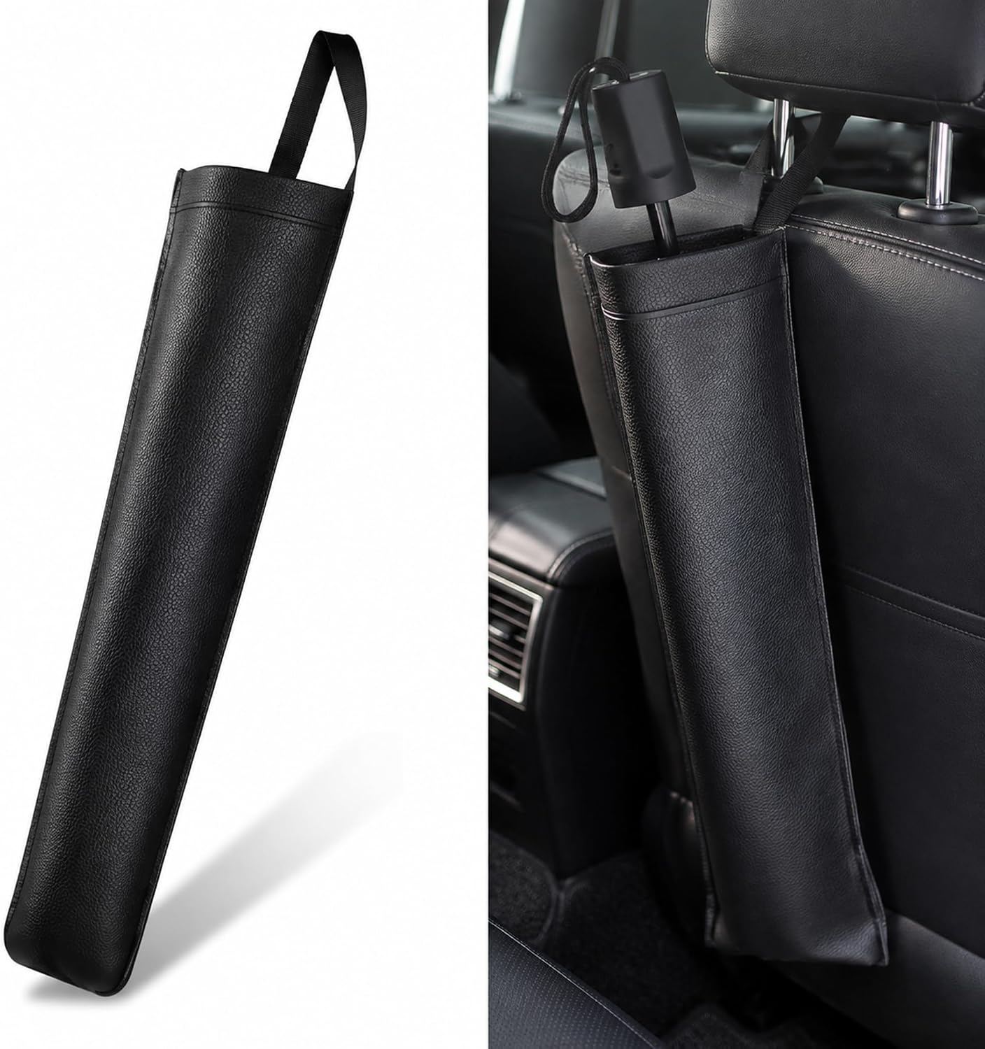 Black Faux Leather Car Umbrella Storage Pouch