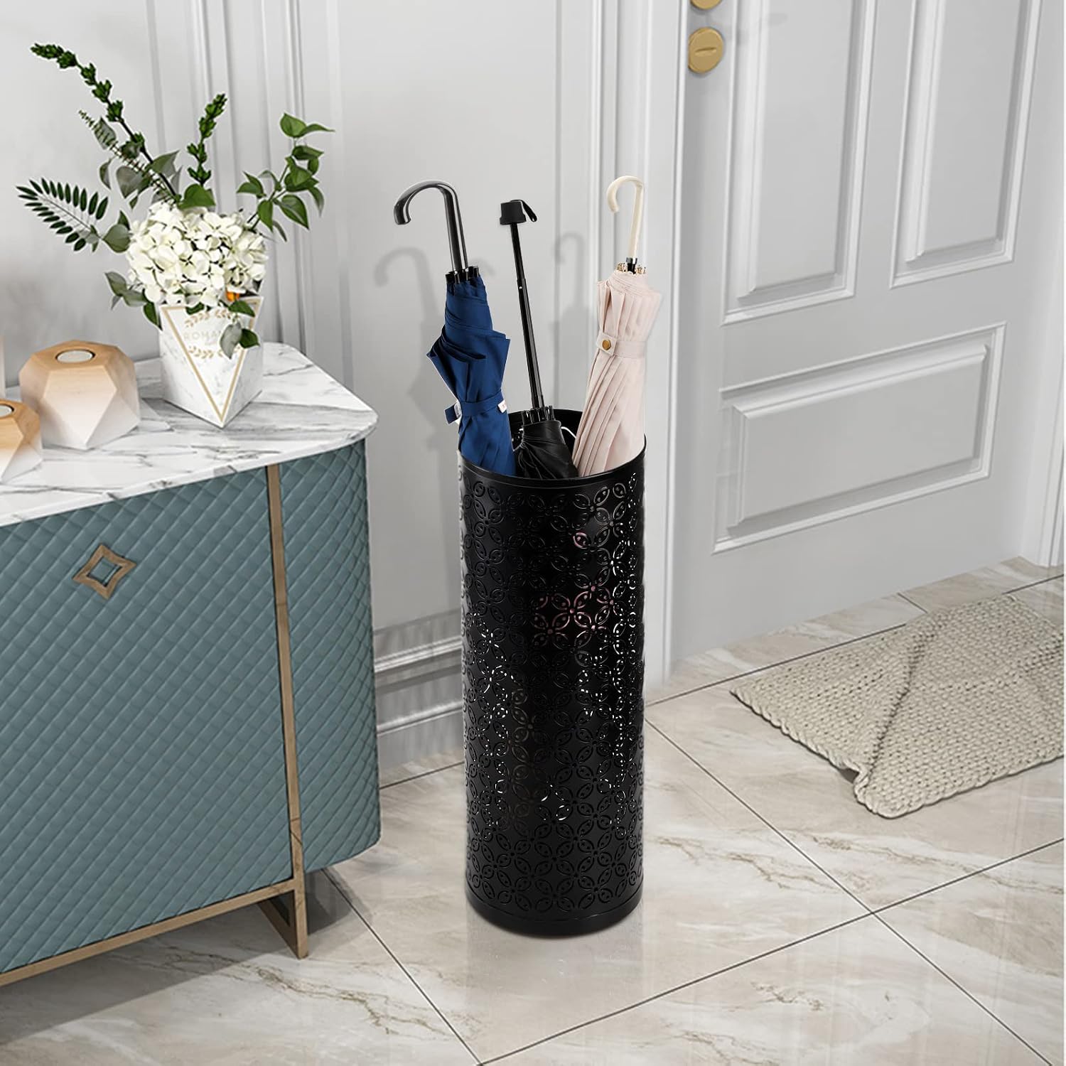Black Round Metal Umbrella and Cane Stand