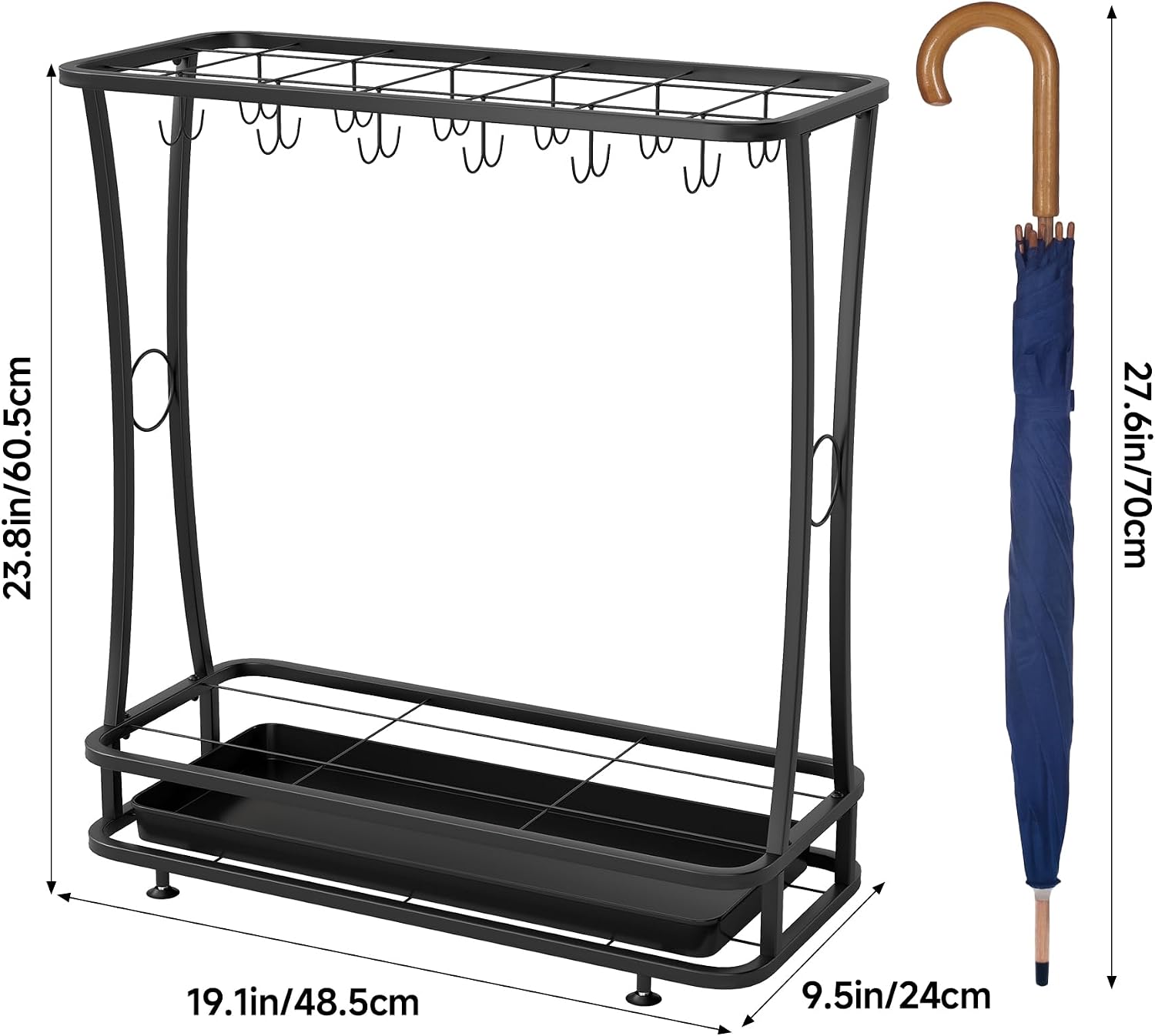 Large Commercial Umbrella Stand, 21 Slots, 24 Hooks - Image 2