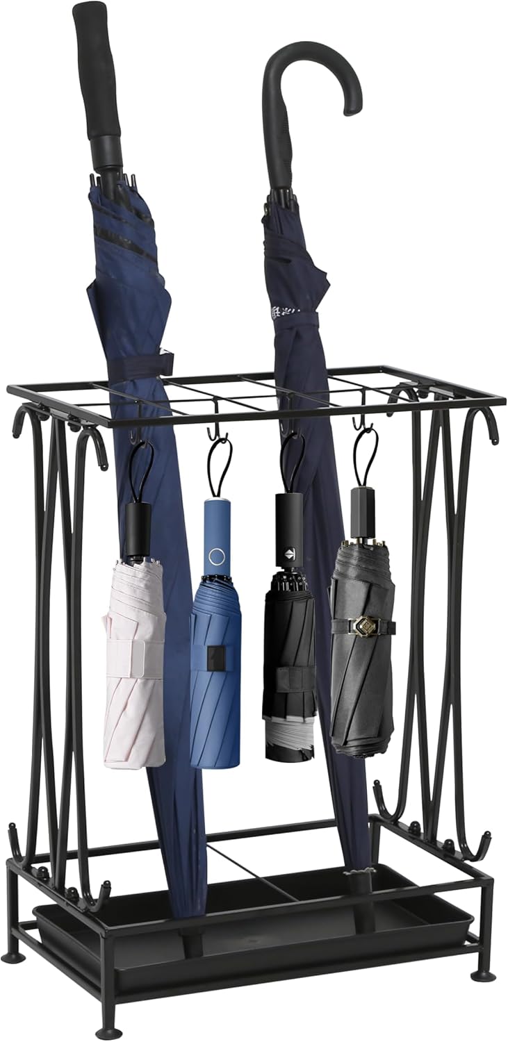 Black Metal Umbrella Rack for Indoor Entryways