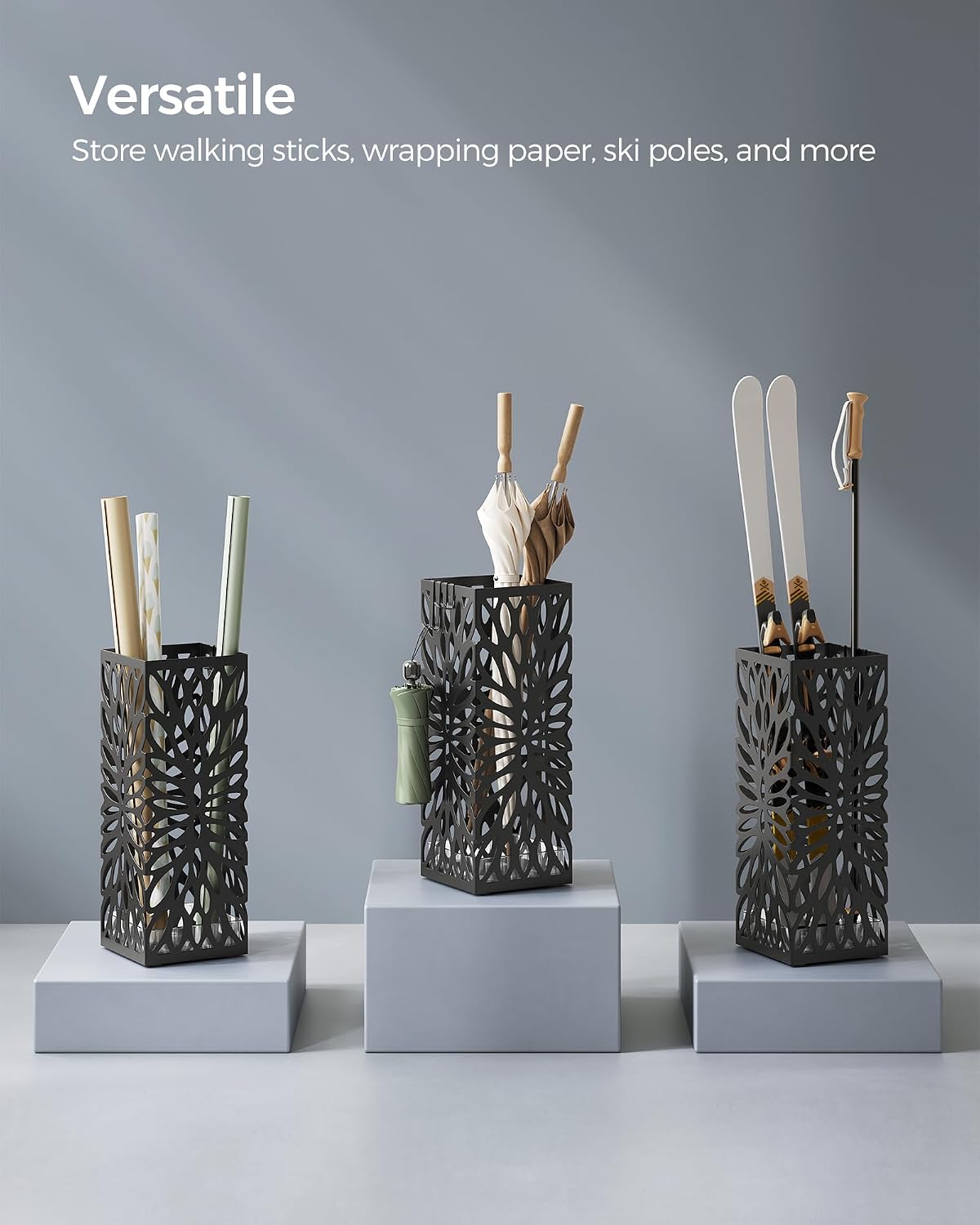 Square Steel Umbrella Stand with Detachable Drip Tray