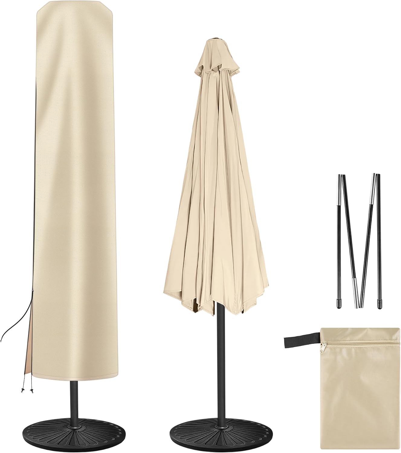 Beige Outdoor Parasol Cover for 6.5–11 ft
