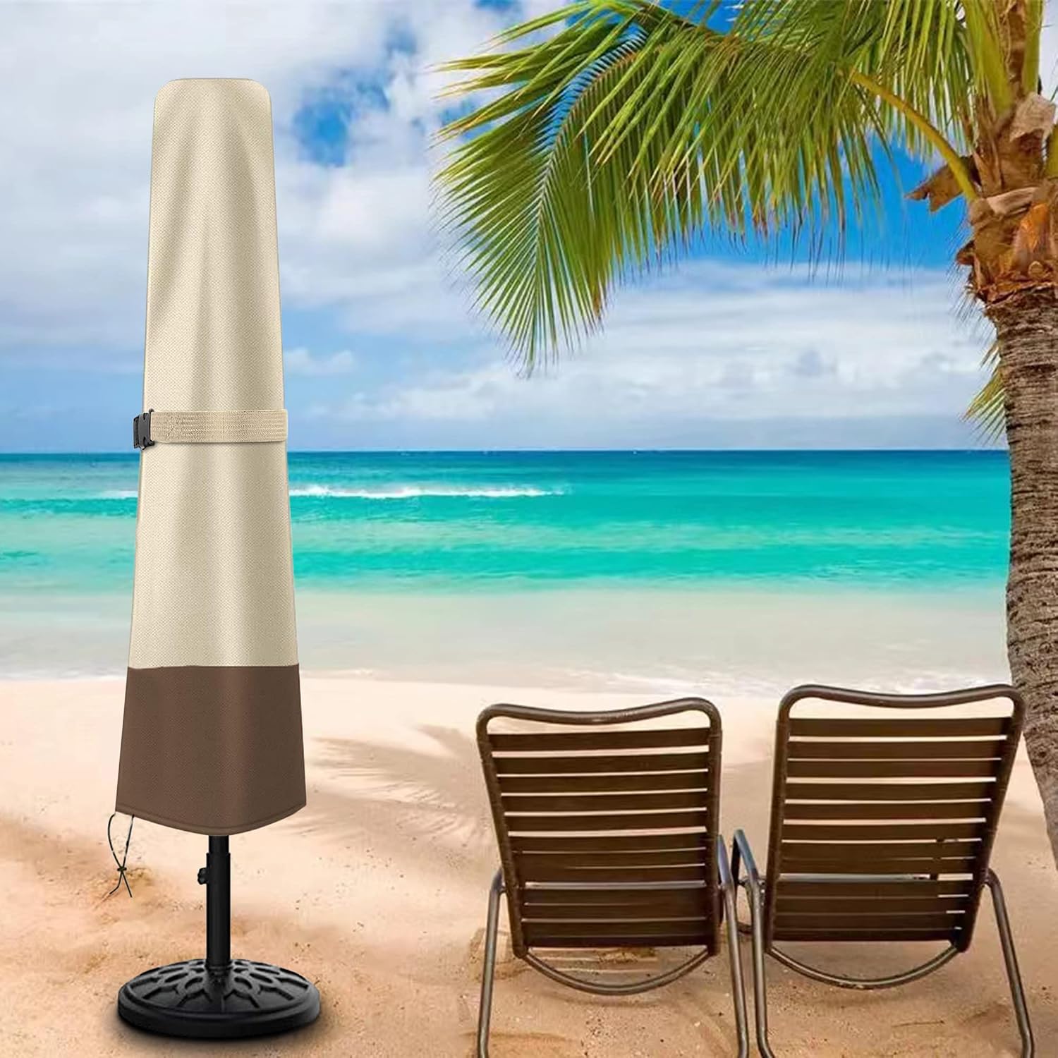Beige Brown 600D Parasol Cover with Push Rod