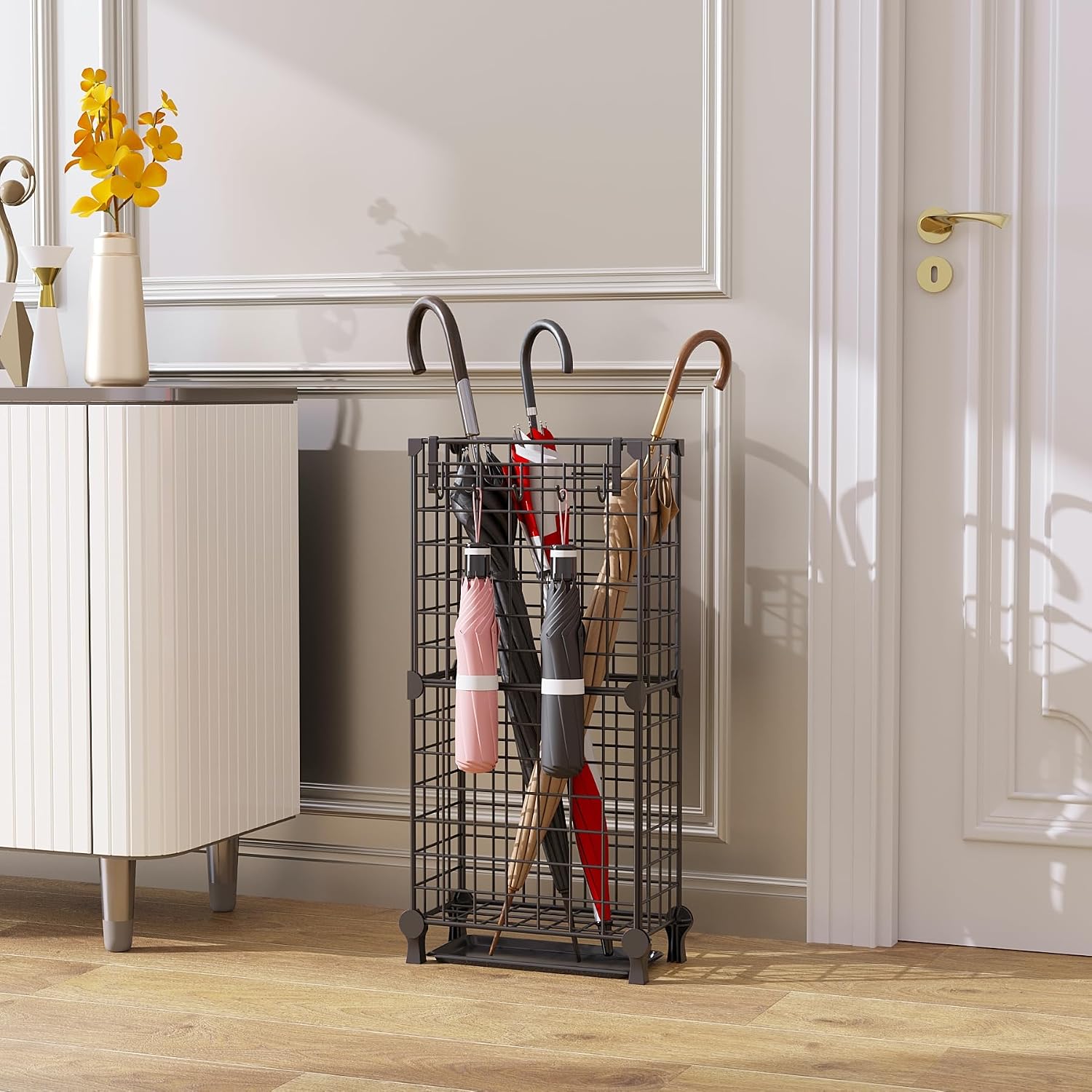 Black Freestanding Entryway Umbrella Holder Stand